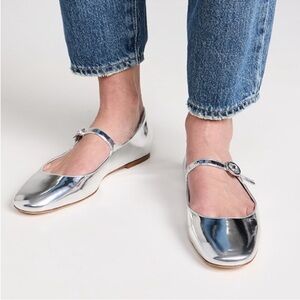 Larroude Blair Mary Jane Flats Size 9 in Silver